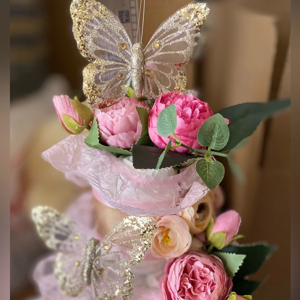 Butterfly Diaper Cake, Peonies Diaper Cake